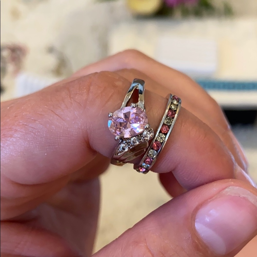 Pink and silver ring set Sz 8 and sz 6